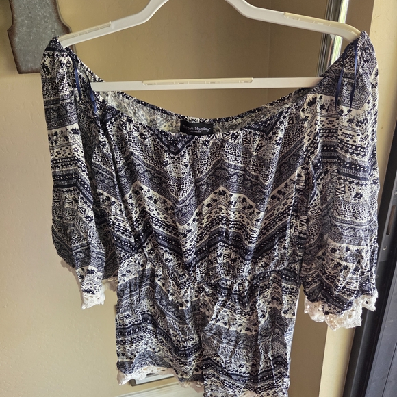 See You Monday Pants - See You Monday Navy and White Patterned Jumpsuit